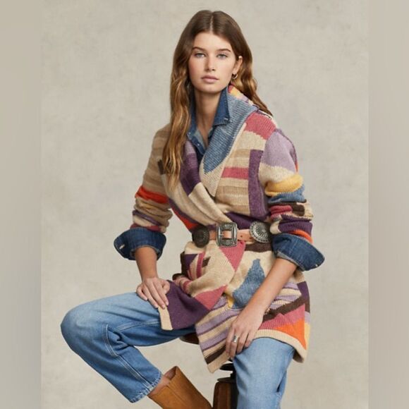 Polo by Ralph Lauren Geo-Motif Shawl Linen-Blend Cardigan, New, Size XL - Picture 3 of 16
